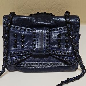 Rebecca Minkoff Small Indigo Blue Crossbody Bag Stud Bow Grommet